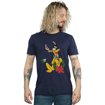 textil Hombre Camisetas manga larga Disney Pluto Christmas Reindeer Azul