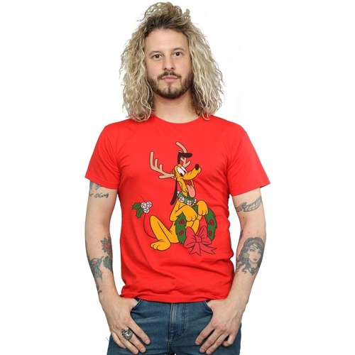 textil Hombre Camisetas manga larga Disney Pluto Christmas Reindeer Rojo