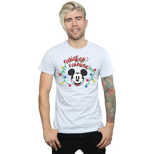 textil Hombre Camisetas manga larga Disney Mickey Mouse Christmas Light Bulbs Gris