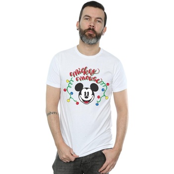 textil Hombre Camisetas manga larga Disney Mickey Mouse Christmas Light Bulbs Blanco