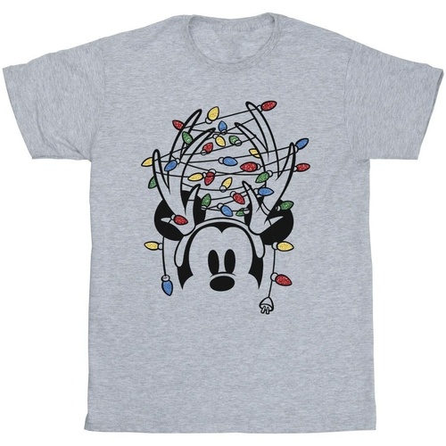 textil Hombre Camisetas manga larga Disney Mickey Mouse Christmas Head Lights Gris