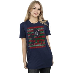 textil Mujer Camisetas manga larga A Nightmare On Elm Street Christmas Fair Isle Azul
