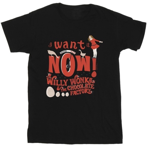 textil Niña Camisetas manga larga Willy Wonka Verruca Salt I Want It Now Negro