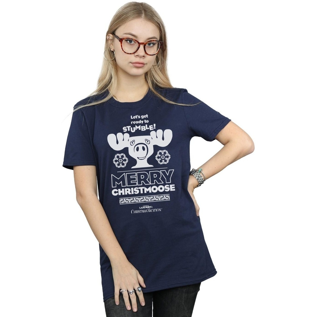 textil Mujer Camisetas manga larga National Lampoon´s Christmas Va Merry Christmoose Azul