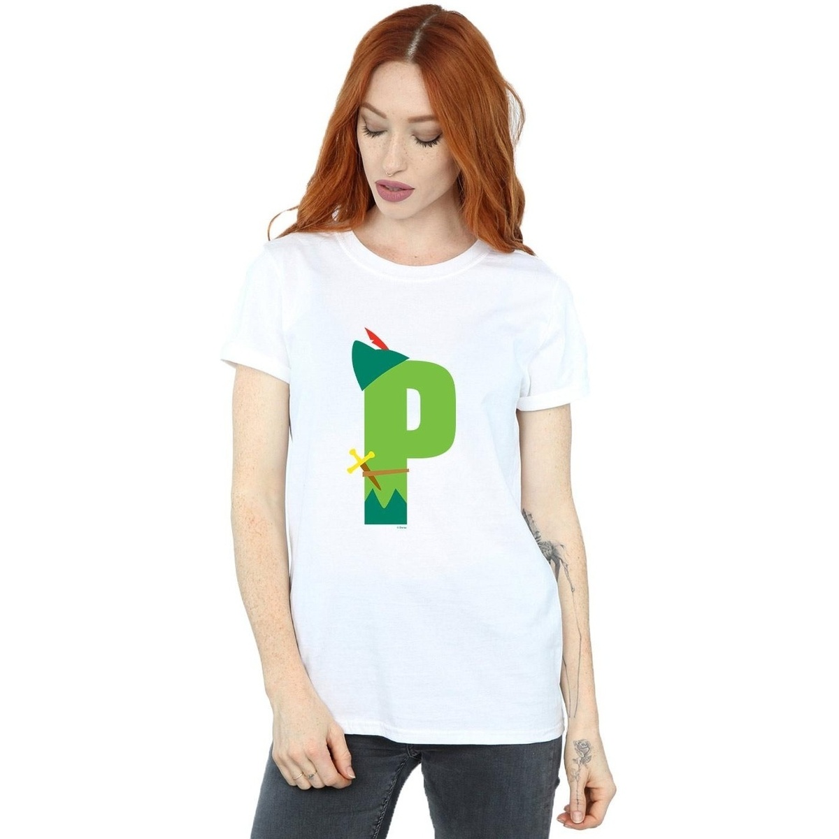 textil Mujer Camisetas manga larga Disney Alphabet P Is For Peter Pan Blanco