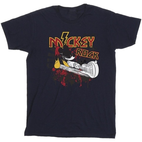 textil Hombre Camisetas manga larga Disney Mickey Mouse Smash Guitar Rock Azul