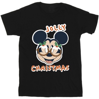 textil Hombre Camisetas manga larga Disney Mickey Mouse Jolly Christmas Glasses Negro