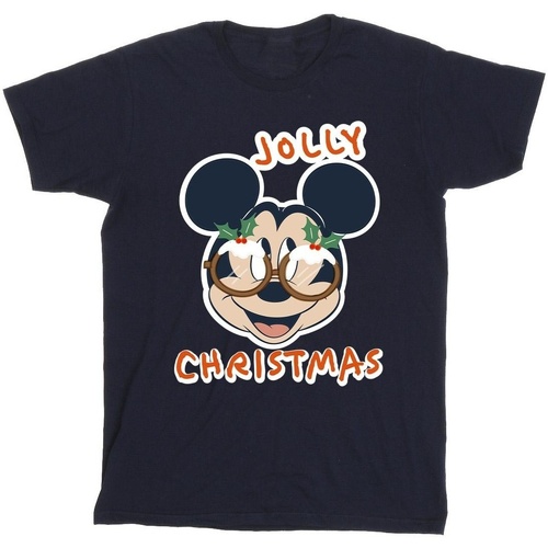 textil Hombre Camisetas manga larga Disney Mickey Mouse Jolly Christmas Glasses Azul