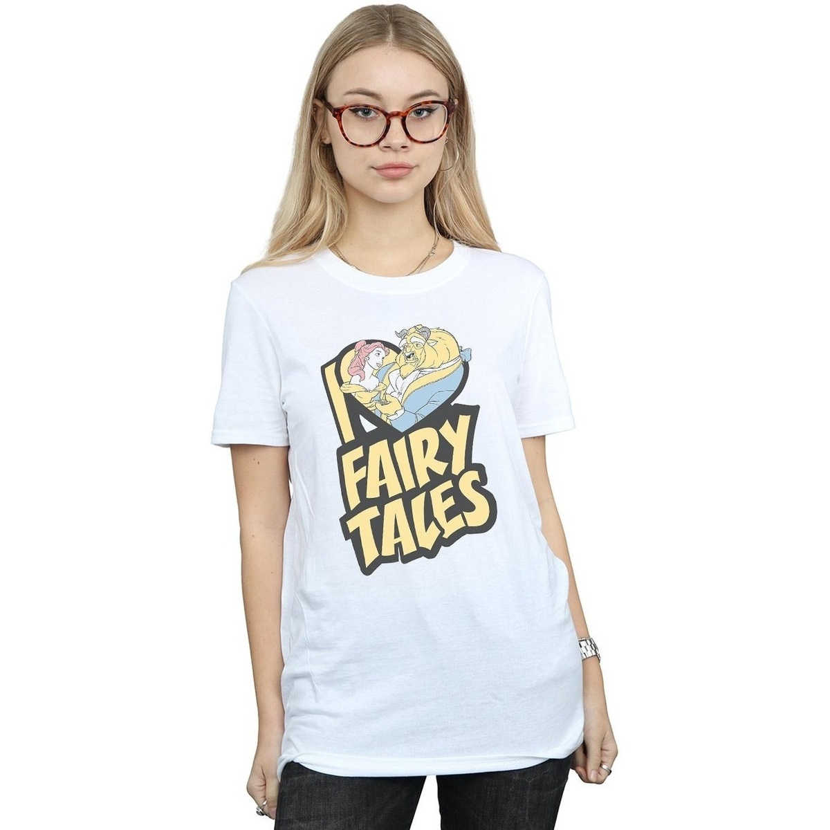 textil Mujer Camisetas manga larga Disney Beauty And The Beast I Love Fairy Tales Blanco