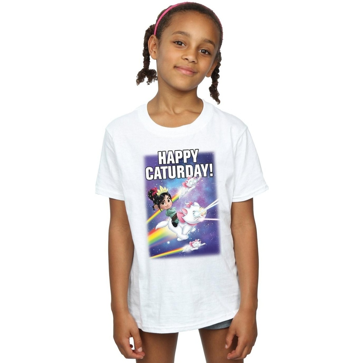 textil Niña Camisetas manga larga Disney Wreck It Ralph Happy Caturday Blanco