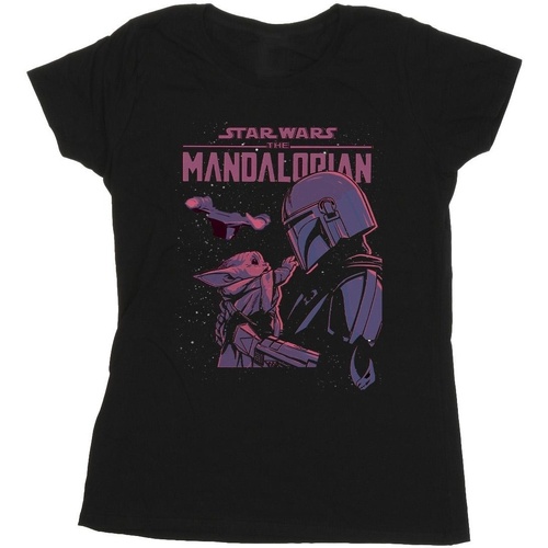 textil Mujer Camisetas manga larga Disney The Mandalorian Hello Friend Negro