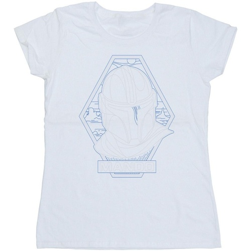 textil Mujer Camisetas manga larga Disney The Mandalorian Outline Helm Diamond Blanco