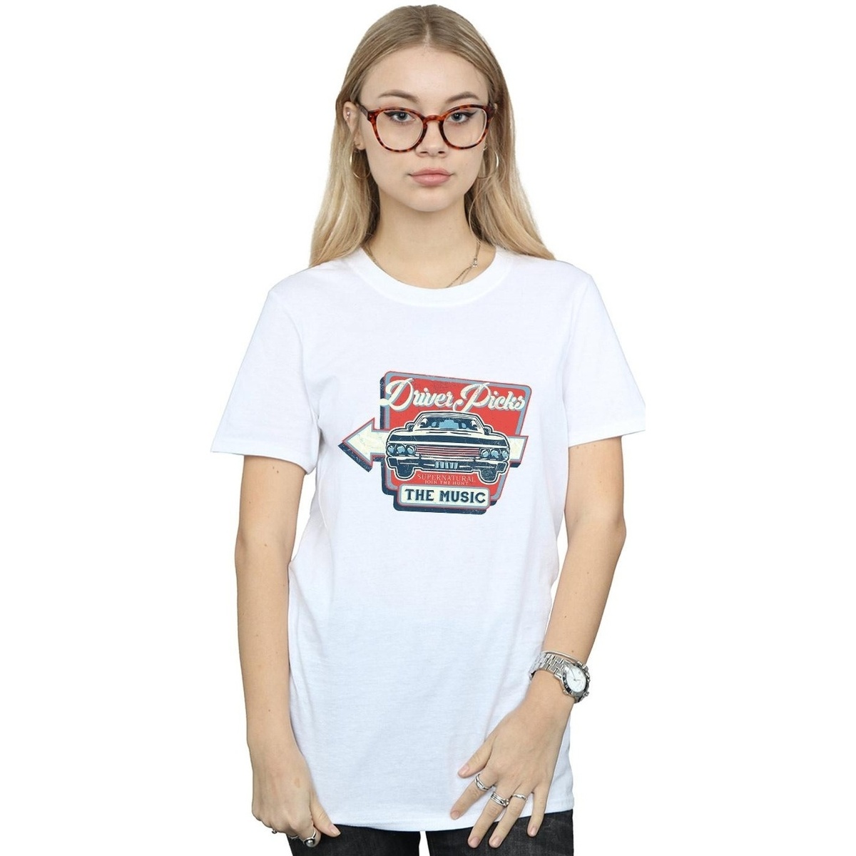 textil Mujer Camisetas manga larga Supernatural Driver Picks The Music Blanco