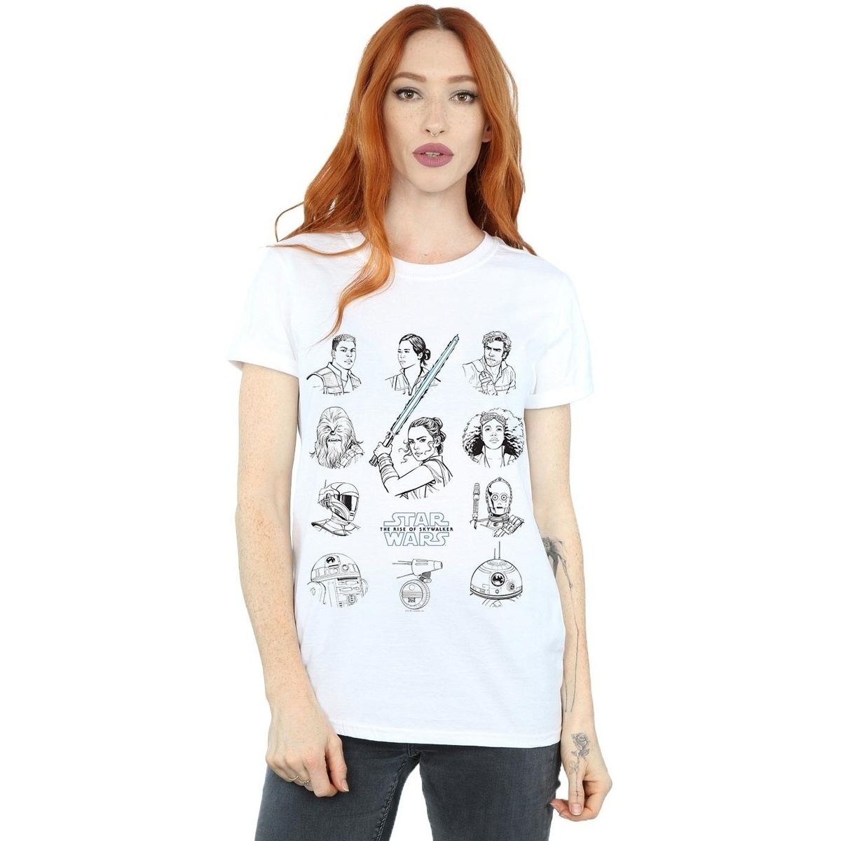 textil Mujer Camisetas manga larga Star Wars The Rise Of Skywalker Resistance Charcter Line Up Mono Blanco