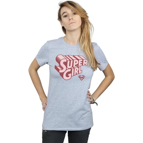 textil Mujer Camisetas manga larga Dc Comics Supergirl Retro Logo Gris