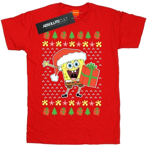 textil Hombre Camisetas manga larga Spongebob Squarepants Ugly Christmas Rojo