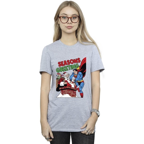 textil Mujer Camisetas manga larga Dc Comics Superman Santa Comic Gris