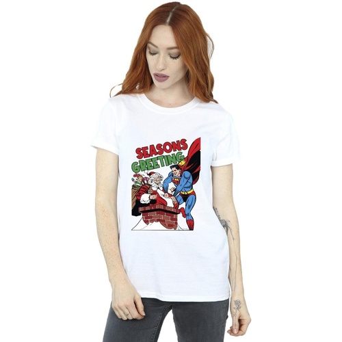 textil Mujer Camisetas manga larga Dc Comics Superman Santa Comic Blanco
