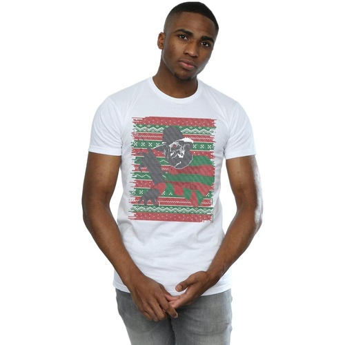 textil Hombre Camisetas manga larga A Nightmare On Elm Street Christmas Fair Isle Blanco