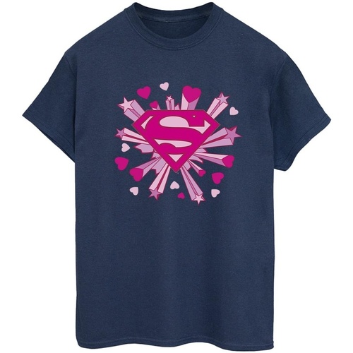 textil Mujer Camisetas manga larga Dc Comics Superman Pink Hearts And Stars Logo Azul