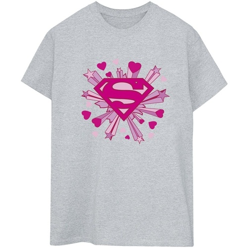 textil Mujer Camisetas manga larga Dc Comics Superman Pink Hearts And Stars Logo Gris
