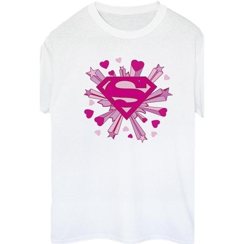 textil Mujer Camisetas manga larga Dc Comics Superman Pink Hearts And Stars Logo Blanco