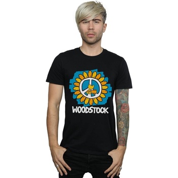 textil Hombre Camisetas manga larga Woodstock Flower Peace Negro