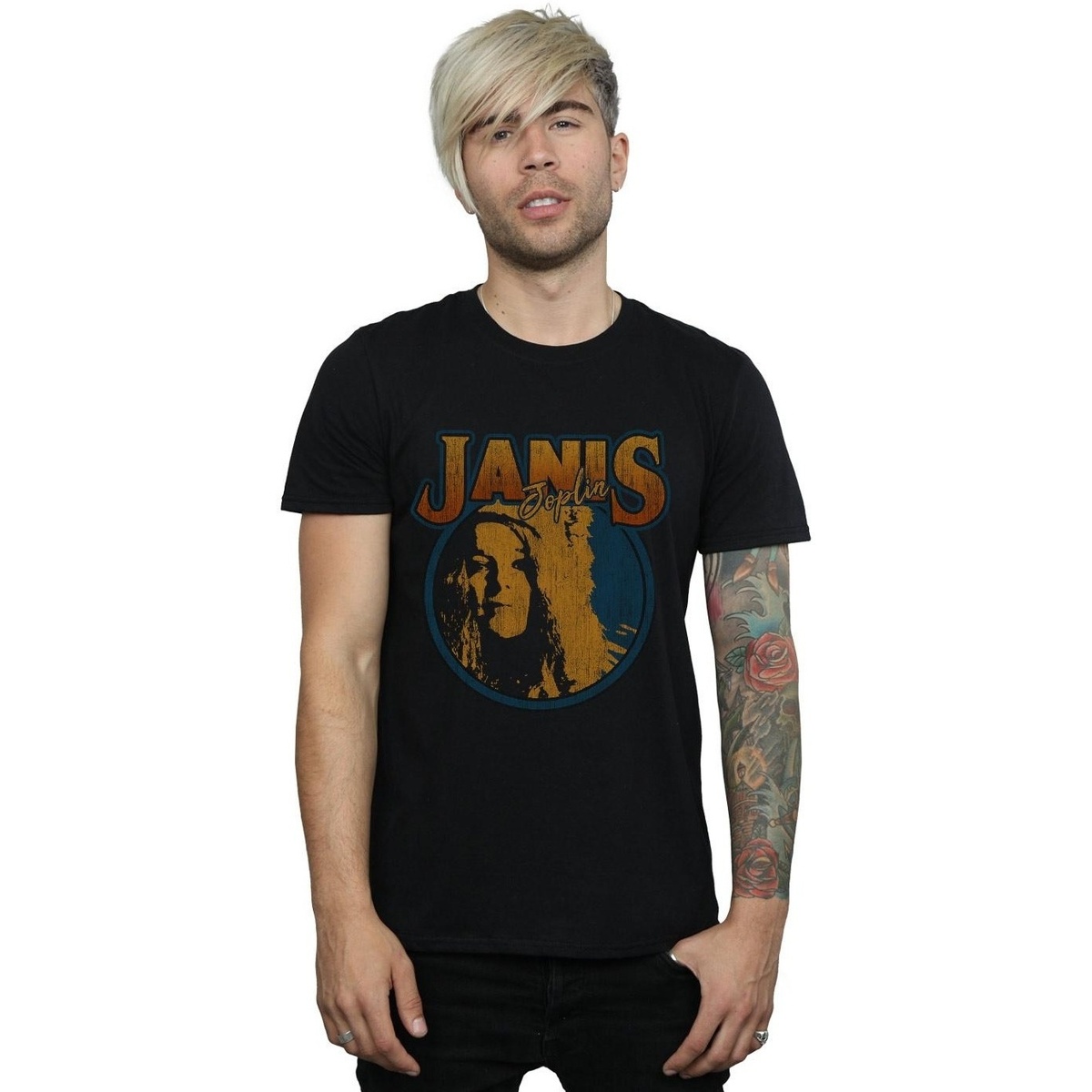 textil Hombre Camisetas manga larga Janis Joplin Distressed Circle Negro