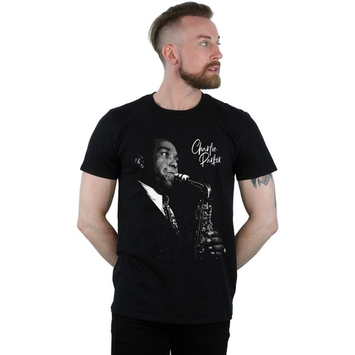 textil Hombre Camisetas manga larga Charlie Parker Playing Saxophone Negro