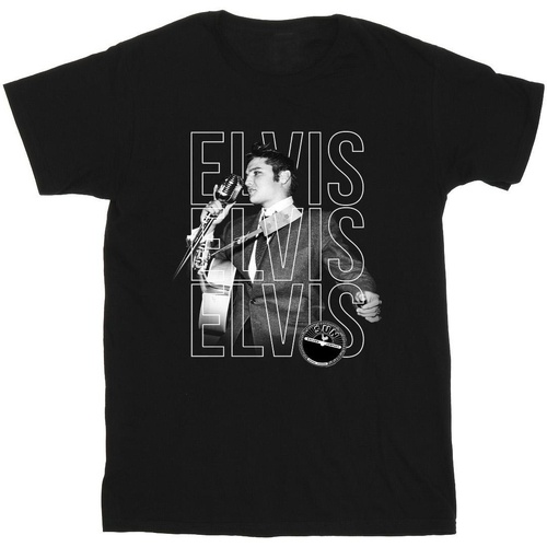 textil Hombre Camisetas manga larga Elvis Triple Logo Portrait Negro