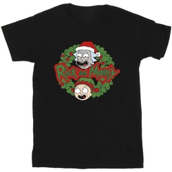 textil Hombre Camisetas manga larga Rick And Morty Christmas Wreath Negro