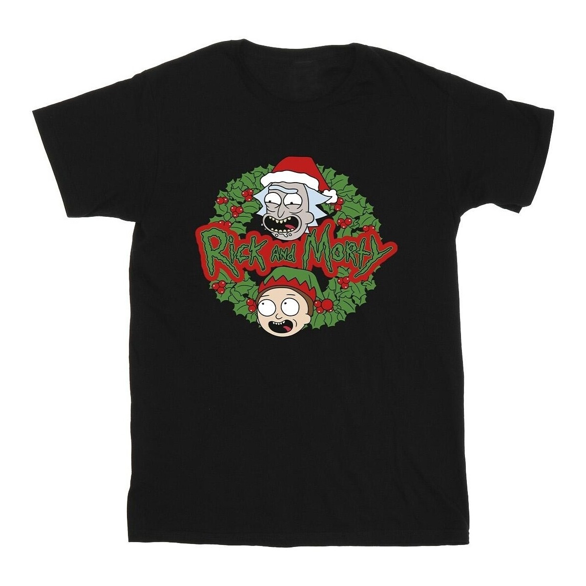 textil Hombre Camisetas manga larga Rick And Morty Christmas Wreath Negro
