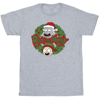 textil Hombre Camisetas manga larga Rick And Morty Christmas Wreath Gris