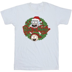 textil Hombre Camisetas manga larga Rick And Morty Christmas Wreath Blanco