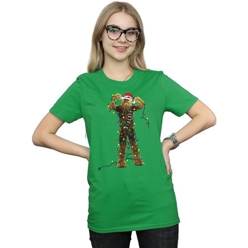 textil Mujer Camisetas manga larga Disney Chewbacca Christmas Lights Verde