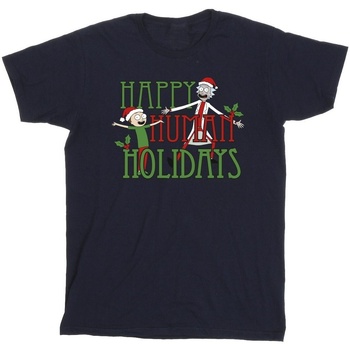 textil Hombre Camisetas manga larga Rick And Morty Happy Human Holidays Azul