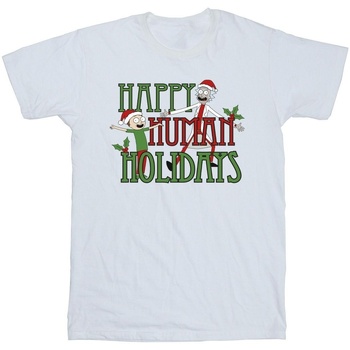 textil Hombre Camisetas manga larga Rick And Morty Happy Human Holidays Blanco