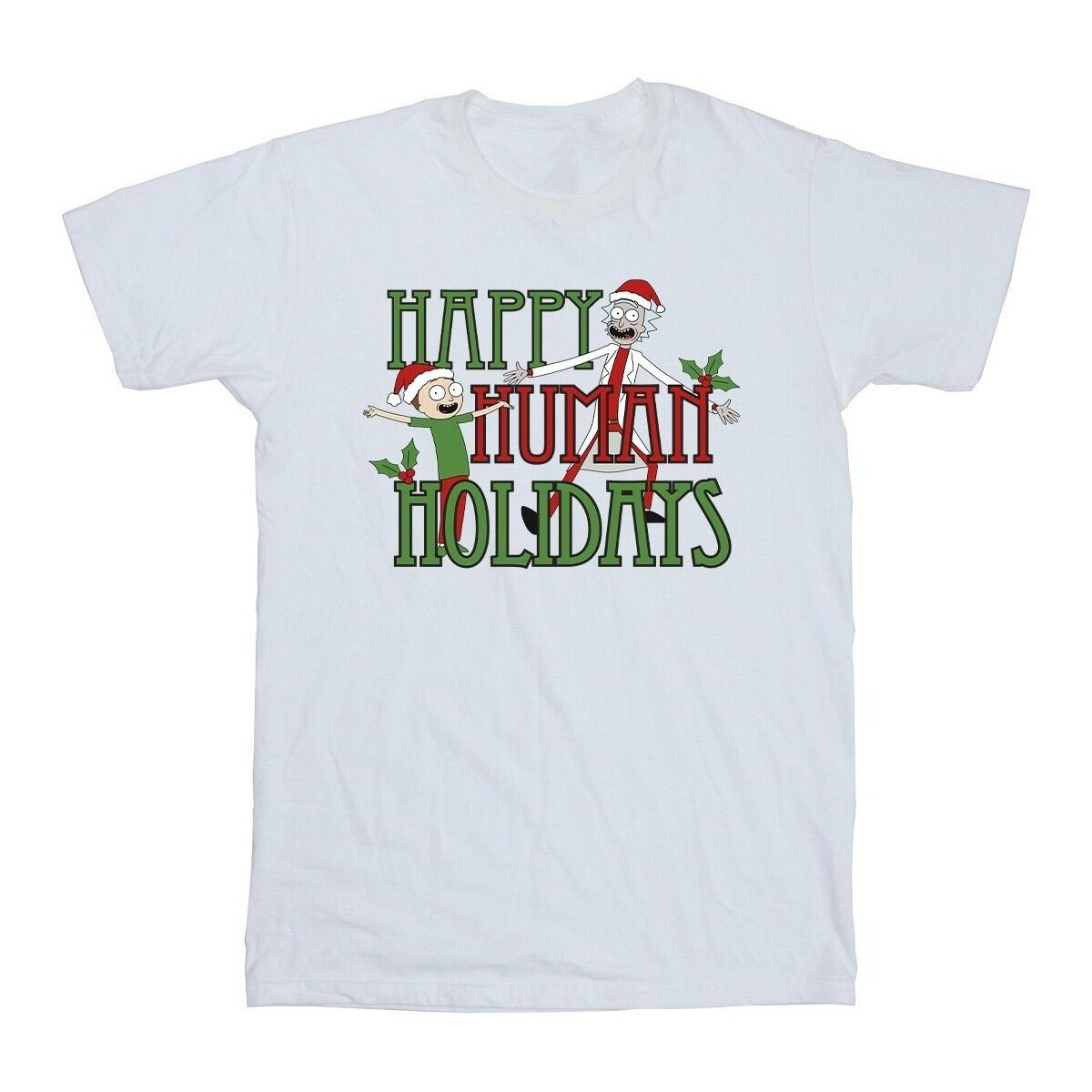 textil Hombre Camisetas manga larga Rick And Morty Happy Human Holidays Blanco