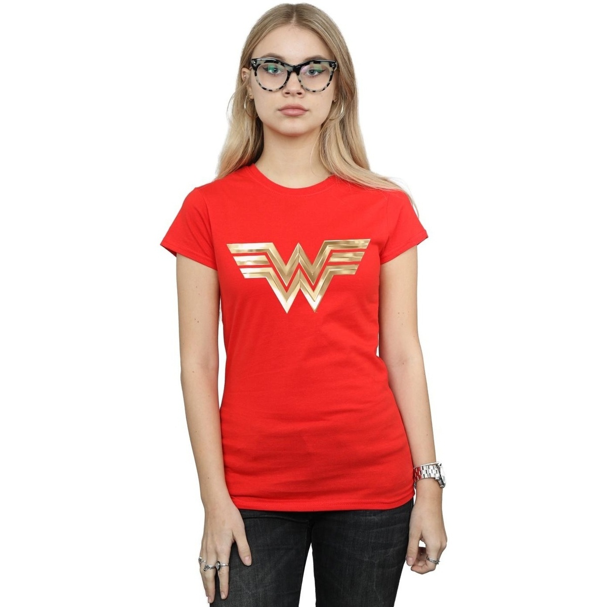 textil Mujer Camisetas manga larga Dc Comics Wonder Woman 84 Gold Emblem Rojo