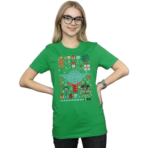 textil Mujer Camisetas manga larga Disney Yoda Christmas Verde