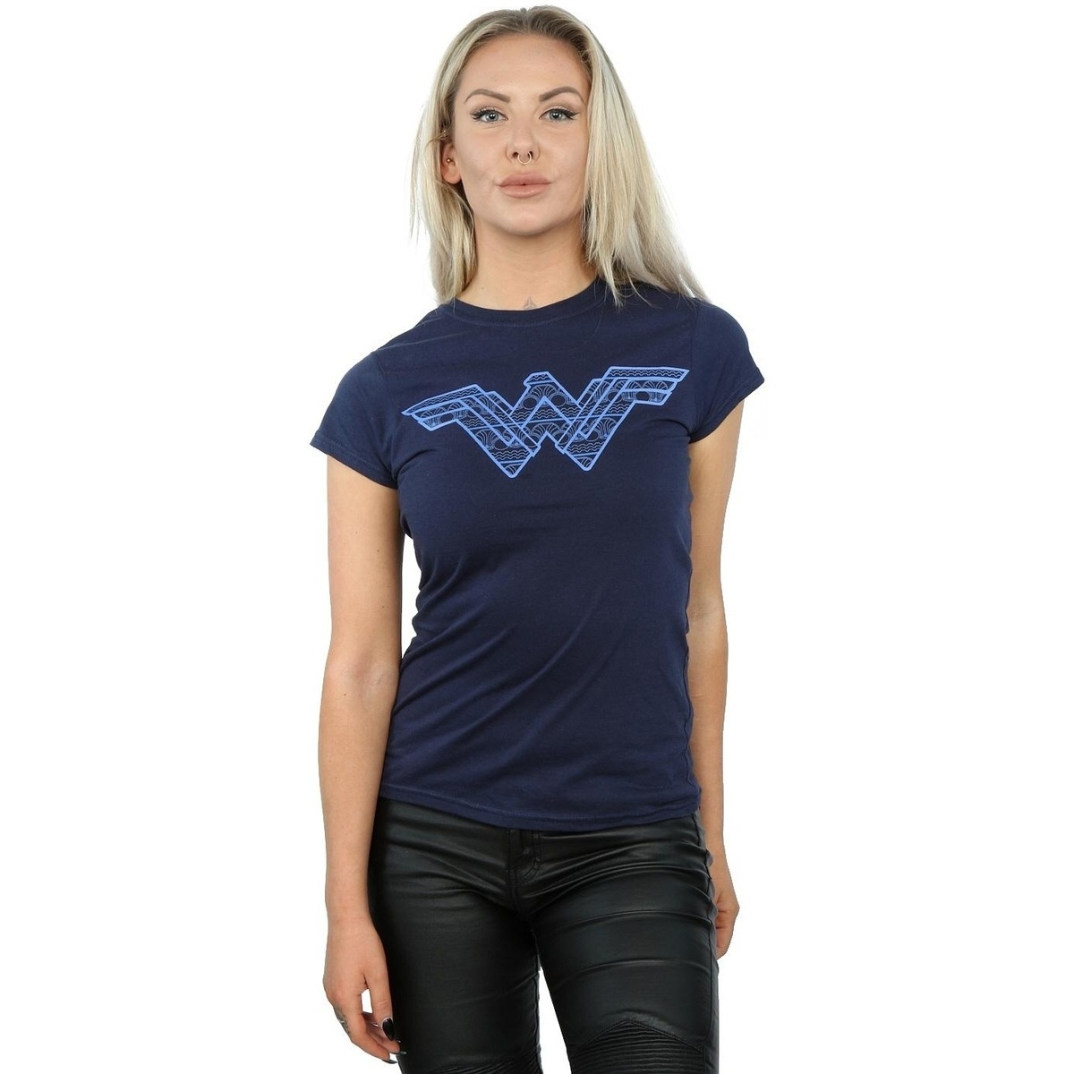 textil Mujer Camisetas manga larga Dc Comics Wonder Woman Pattern Fill Logo Azul