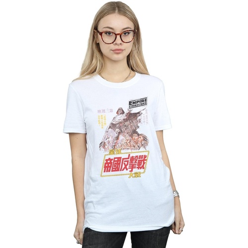 textil Mujer Camisetas manga larga Disney The Empire Strikes Back Airbrush Kanji Poster Blanco