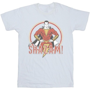 textil Hombre Camisetas manga larga Dc Comics Shazam Retro Circle Distressed Blanco
