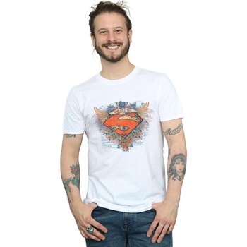 textil Hombre Camisetas manga larga Dc Comics Superman Wings Shield Blanco