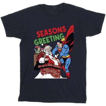 textil Hombre Camisetas manga larga Dc Comics Superman Santa Comic Azul
