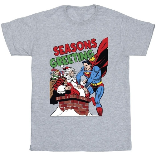 textil Hombre Camisetas manga larga Dc Comics Superman Santa Comic Gris