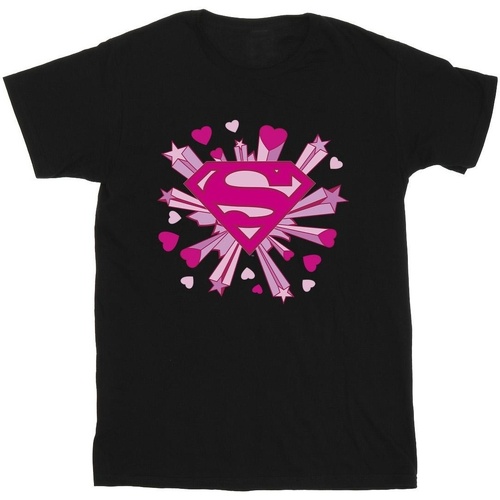 textil Hombre Camisetas manga larga Dc Comics Superman Pink Hearts And Stars Logo Negro