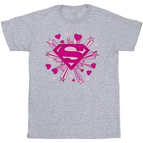 textil Hombre Camisetas manga larga Dc Comics Superman Pink Hearts And Stars Logo Gris
