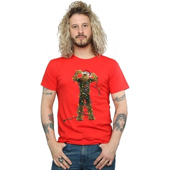 textil Hombre Camisetas manga larga Disney Chewbacca Christmas Lights Rojo