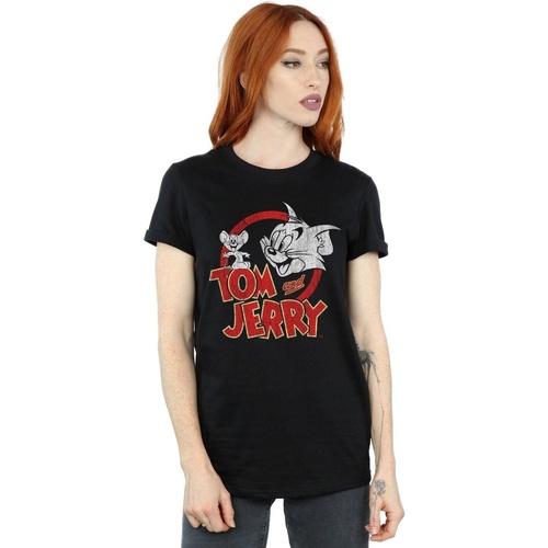 textil Mujer Camisetas manga larga Dessins Animés Distressed Logo Negro